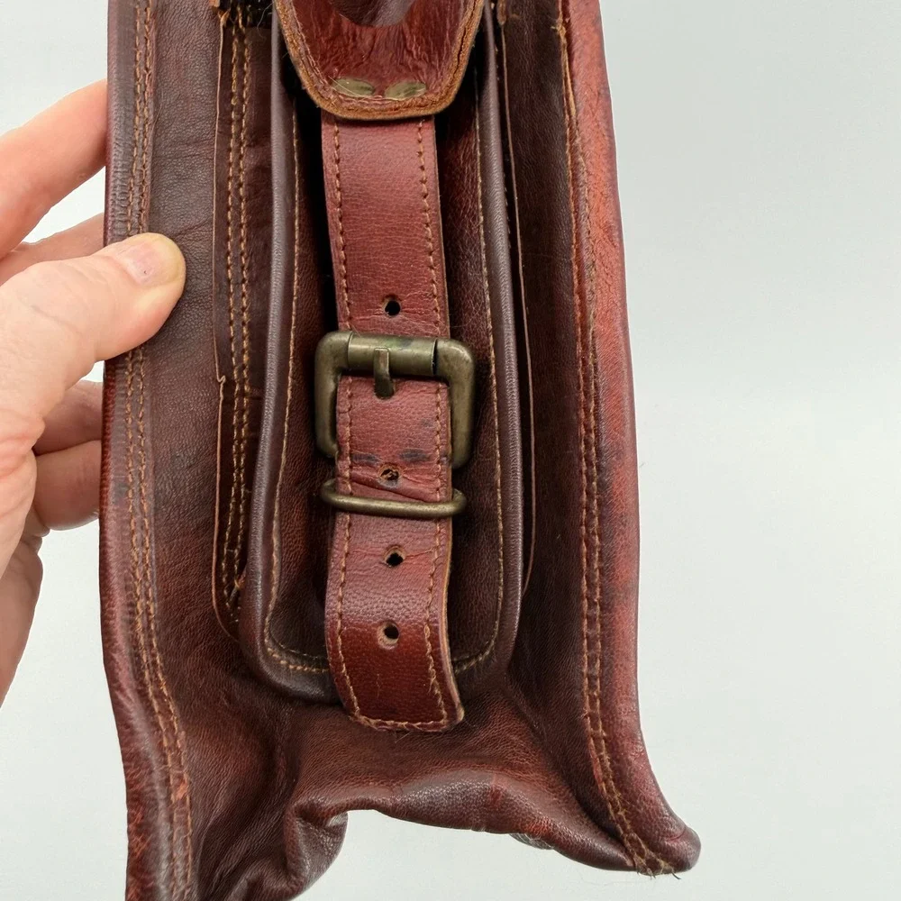 Vintage Brown Leather Messenger Bag Satchel Laptop Briefcase Rustic Distressed